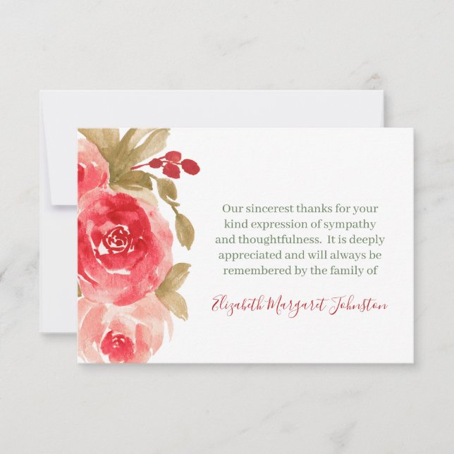 Elegant Rose Funeral Thank You Bereavement Card (Front)