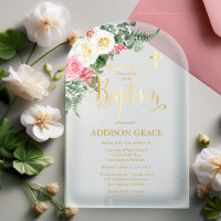 Elegant Rose Garden - Girl Baptism - Faux Gold