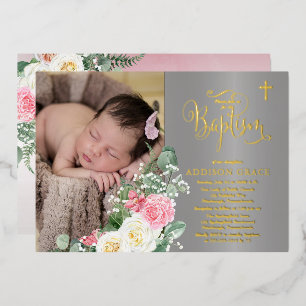 Elegant Rose Garden - Girl Photo Baptism - Gold