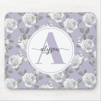 Elegant Rose Garden in Lavender Monogram Mouse pad