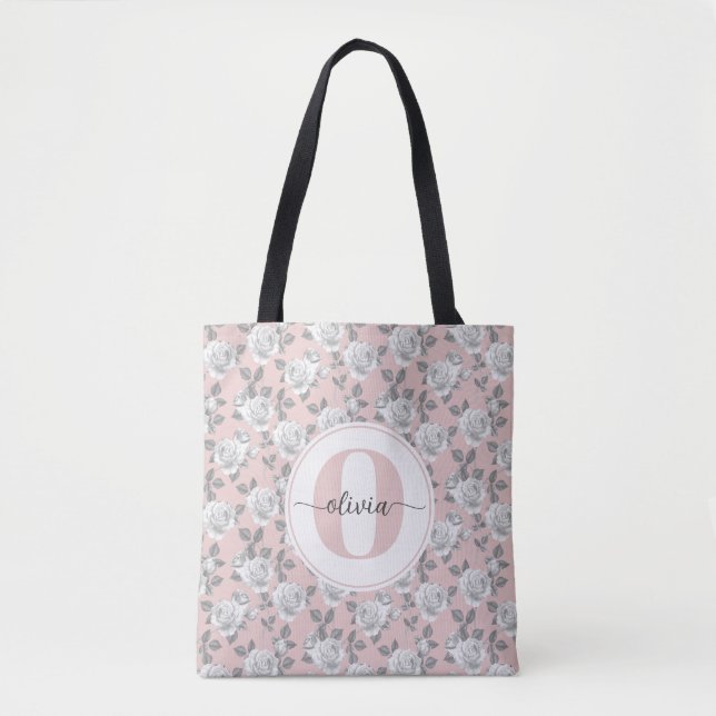 Elegant Rose Garden Monogram Pink  Tote Bag (Front)