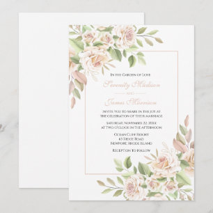 Elegant Rose Garden Pink Floral Wedding Invitation