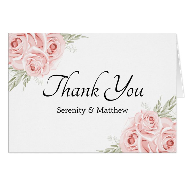 Elegant Rose Garden Pink Floral Wedding Thank You (Front Horizontal)