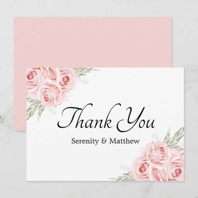 Elegant Rose Garden Pink Floral Wedding  Thank You Card (Front/Back)