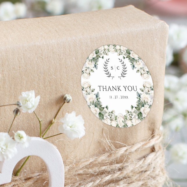 Elegant Rose Garden Wedding Thank You Classic Round Sticker (Creator Uploaded)