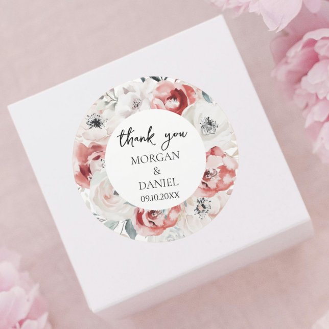 Elegant Rose Garden Wedding Thank You Classic Round Sticker (Creator Uploaded)