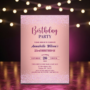 Elegant Rose Glitter Metallic Pink 23rd Birthday  Invitation
