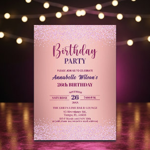 Elegant Rose Glitter Metallic Pink 26th Birthday  Invitation