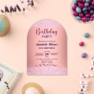 Elegant Rose Glitter Metallic Pink 34th Birthday  Acrylic Invitations