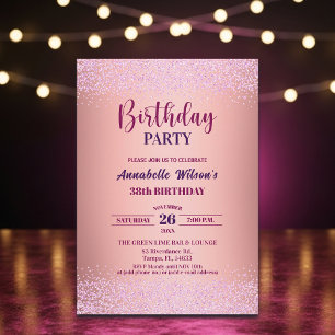 Elegant Rose Glitter Metallic Pink 38th Birthday Invitation