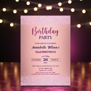 Elegant Rose Glitter Metallic Pink 42nd Birthday  Invitation