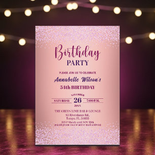Elegant Rose Glitter Metallic Pink 54th Birthday  Invitation