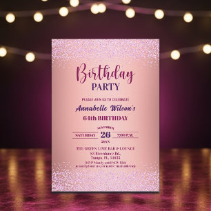 Elegant Rose Glitter Metallic Pink 64th Birthday  Invitation