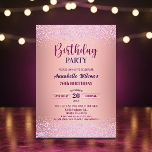 Elegant Rose Glitter Metallic Pink 76th Birthday  Invitation