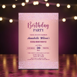 Elegant Rose Glitter Metallic Pink 85th Birthday Invitation