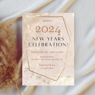 Elegant Rose Gold 2024 New Year Party Invitation