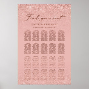 Elegant rose gold 20 tables wedding seating chart