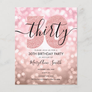 Elegant Rose Gold 30th Birthday Party Invite