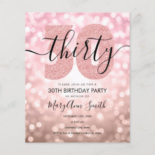 Elegant Rose Gold 30th Birthday Party Invite Flyer