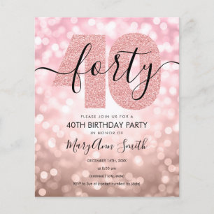 Elegant Rose Gold 40th Birthday Party Invite Flyer