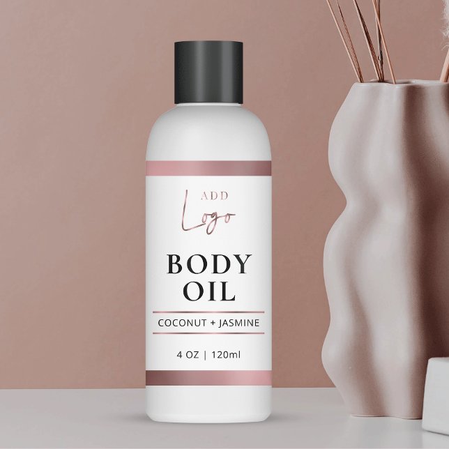Elegant Rose Gold 4 OZ Cosmetic Bottle Packaging Rectangular Sticker (Elegant rose gold and white skincare wrapper style product label for cosmetic bottles)