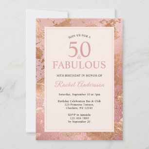 Elegant Rose Gold 50 and Fabulous 50th Birthday  Invitation