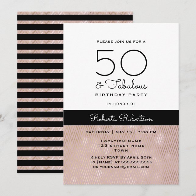 Elegant Rose Gold 50th Birthday Invitation (Front/Back)