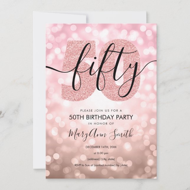 Elegant Rose Gold 50th Birthday Party  Invitation (Front)