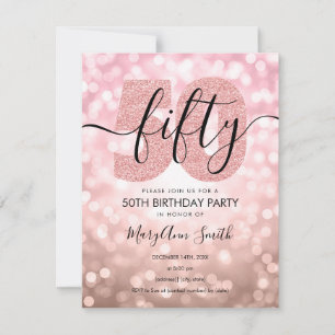 Elegant Rose Gold 50th Birthday Party  Invitation