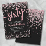Elegant Rose Gold 60th Birthday Invitation<br><div class="desc">Introducing a chic and celebratory 60th birthday party invitation, perfect for marking this special milestone in style. The elegant design features a mix of silver glitter confetti, adding a touch of fun and festivity. At the top, "Sixty" is prominently displayed in bold calligraphy, setting the tone for an unforgettable celebration....</div>