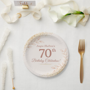 Elegant Rose Gold 70th Birthday Celebration  Paper Plate