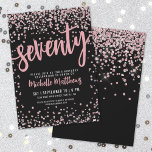 Elegant Rose Gold 70th Birthday Invitation<br><div class="desc">Introducing a chic and celebratory 70th birthday party invitation, perfect for marking this special milestone in style. The elegant design features a mix of silver glitter confetti, adding a touch of fun and festivity. At the top, "Seventy" is prominently displayed in bold calligraphy, setting the tone for an unforgettable celebration....</div>