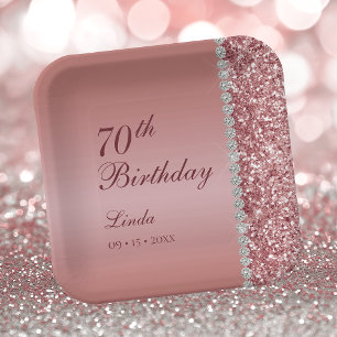 Elegant Rose Gold 70th Birthday Paper Plate