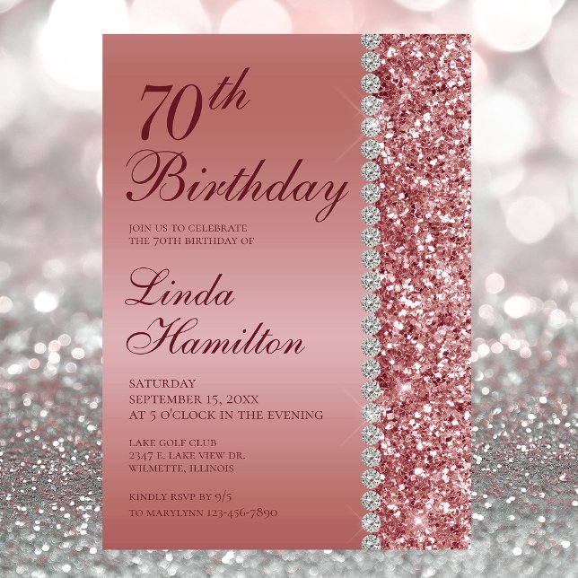 Elegant Rose Gold 70th Photo Birthday Invitation (Creator Uploaded)