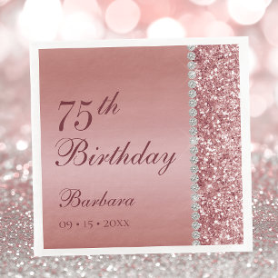 Elegant Rose Gold 75th Birthday Napkin
