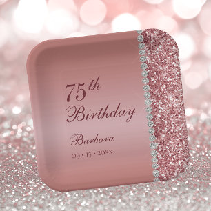 Elegant Rose Gold 75th Birthday Paper Plate