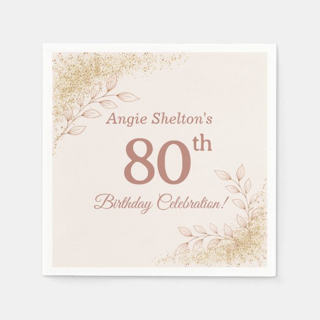 Elegant Rose Gold 80th Birthday Celebration  Napkin (Front)