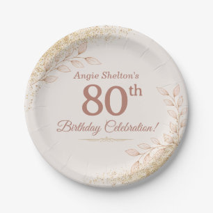 Elegant Rose Gold 80th Birthday Celebration Paper Plate