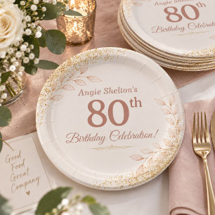 Elegant Rose Gold 80th Birthday Celebration Paper Plate