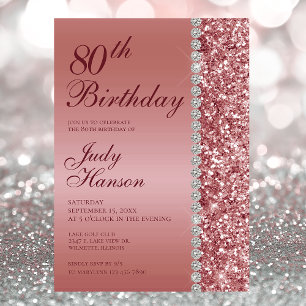 Elegant Rose Gold 80th Birthday Invitation