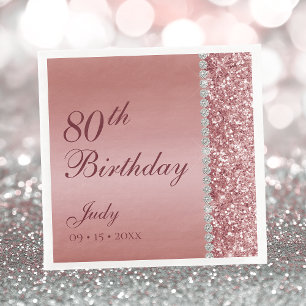 Elegant Rose Gold 80th Birthday Napkin