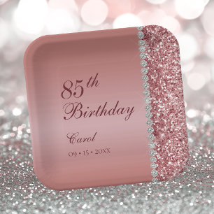 Elegant Rose Gold 85th Birthday Paper Plate