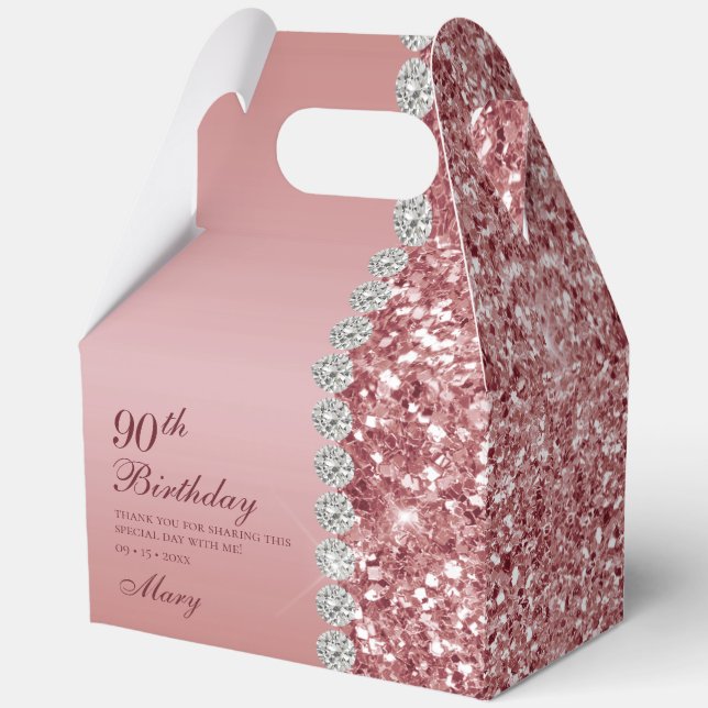 Elegant Rose Gold 90th Birthday Favour Box (Front)