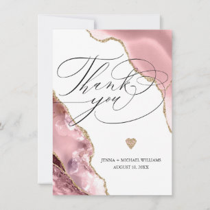 Elegant Rose Gold Agate Glitter Script Wedding Thank You Card