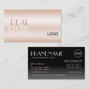 Elegant Rose Gold and Black Mirror Font with Logo Business Card