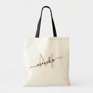 Elegant Rose Gold and Black Personalised Monogram Tote Bag