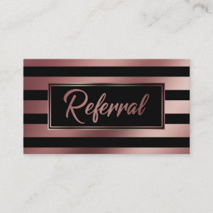 Elegant Rose Gold and Black Striped Referral Cards