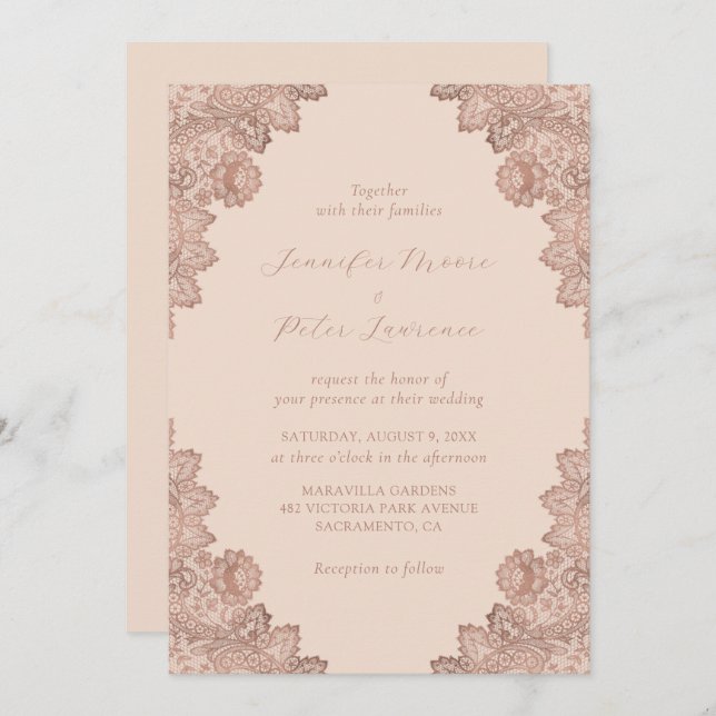 Elegant Rose Gold and Champagne Wedding Invitation (Front/Back)