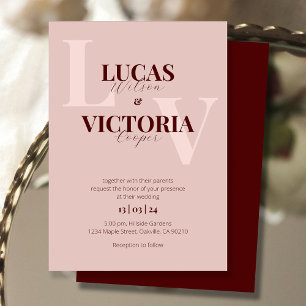 Elegant Rose Gold and Dark Wine Wedding Invitation