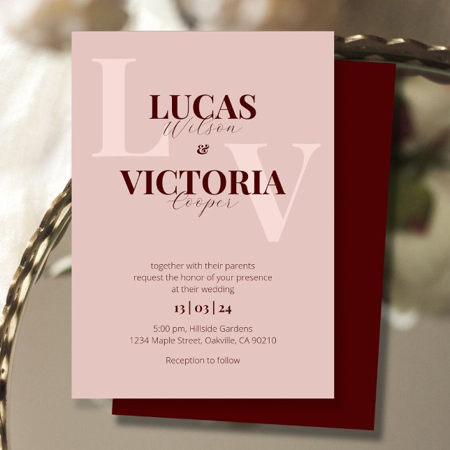 Elegant Rose Gold and Dark Wine Wedding Invitation (Creator Uploaded)